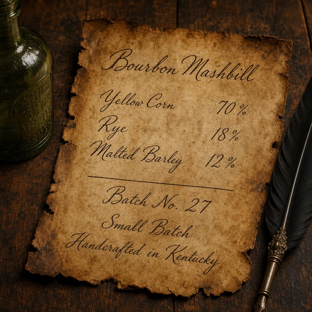 Vintage handwritten mashbill recipe on aged parchment